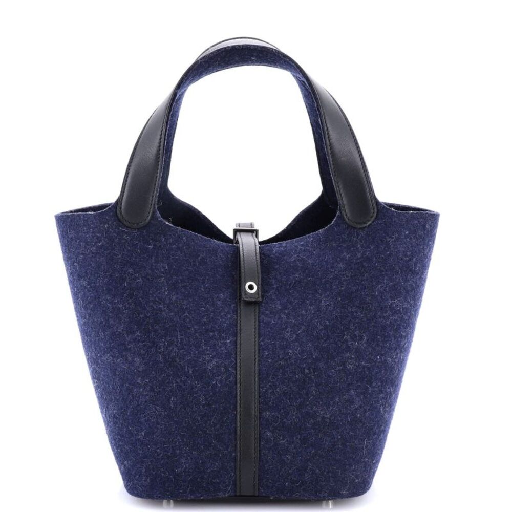 Hermes Picotin Lock Bag Felt with Leather MM Black, Blue